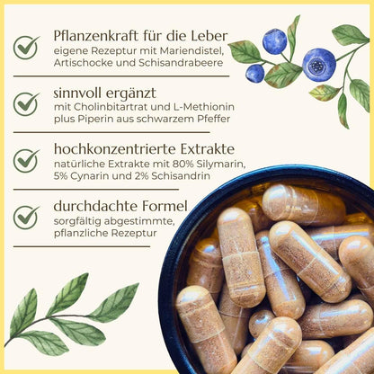 Übersicht über Eigenschaften der Leberwohl Kapseln von Naturstoff