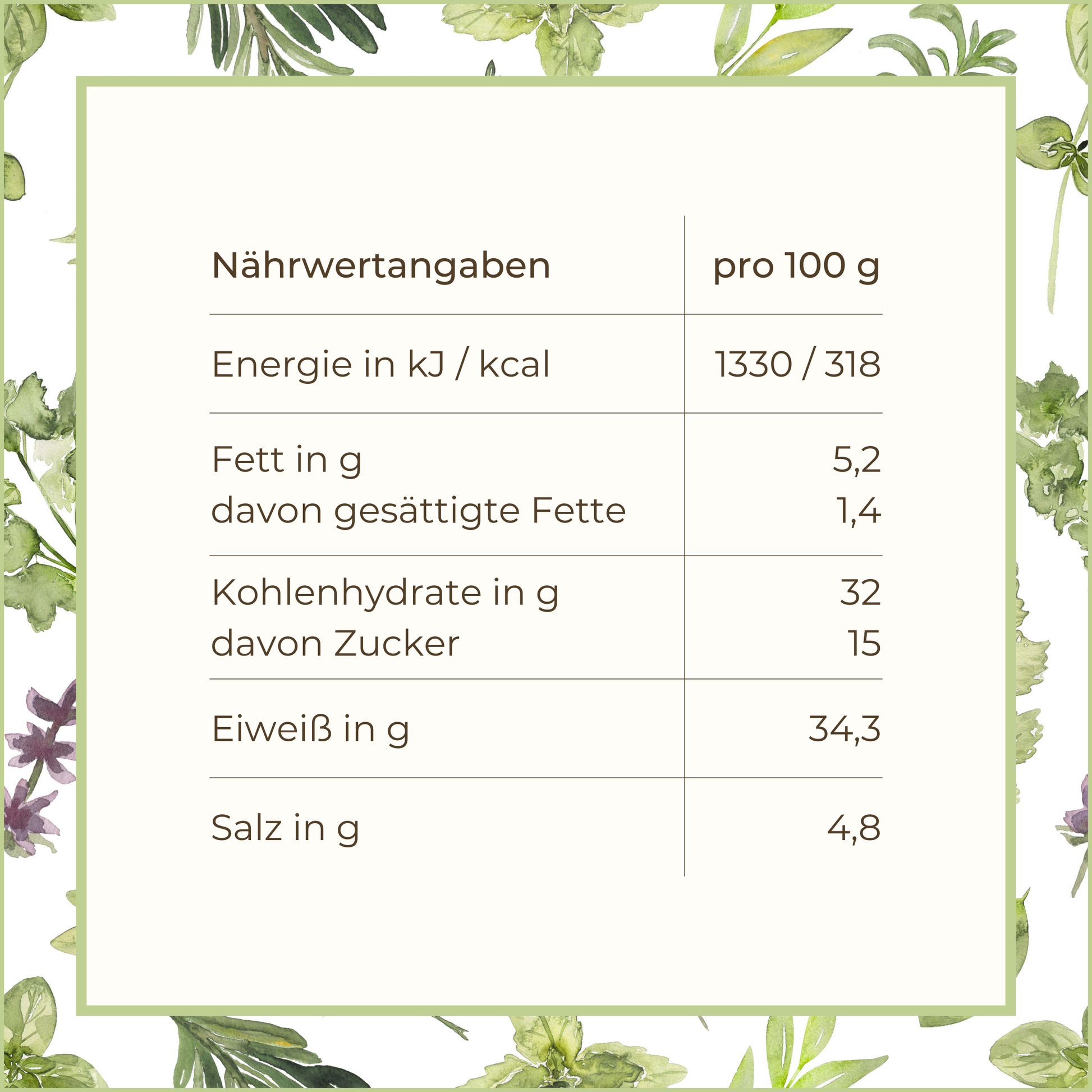 Gerstengrassaftpulver Nährwertangabe | Naturstoff