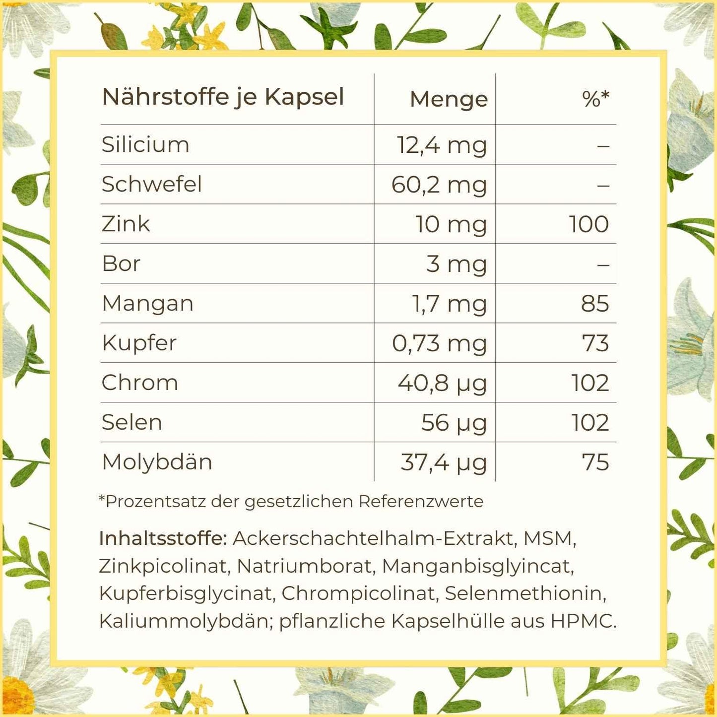 Inhaltsstoffe der Spurenelemente Kapseln aufgelistet | Naturstoff